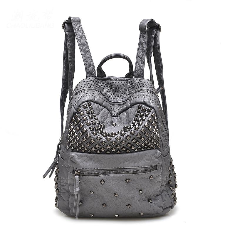 Backpack 2021 Fashion Women Backpacks Washed Leather Lady Girls Travel Bags Rivet Student School Bag