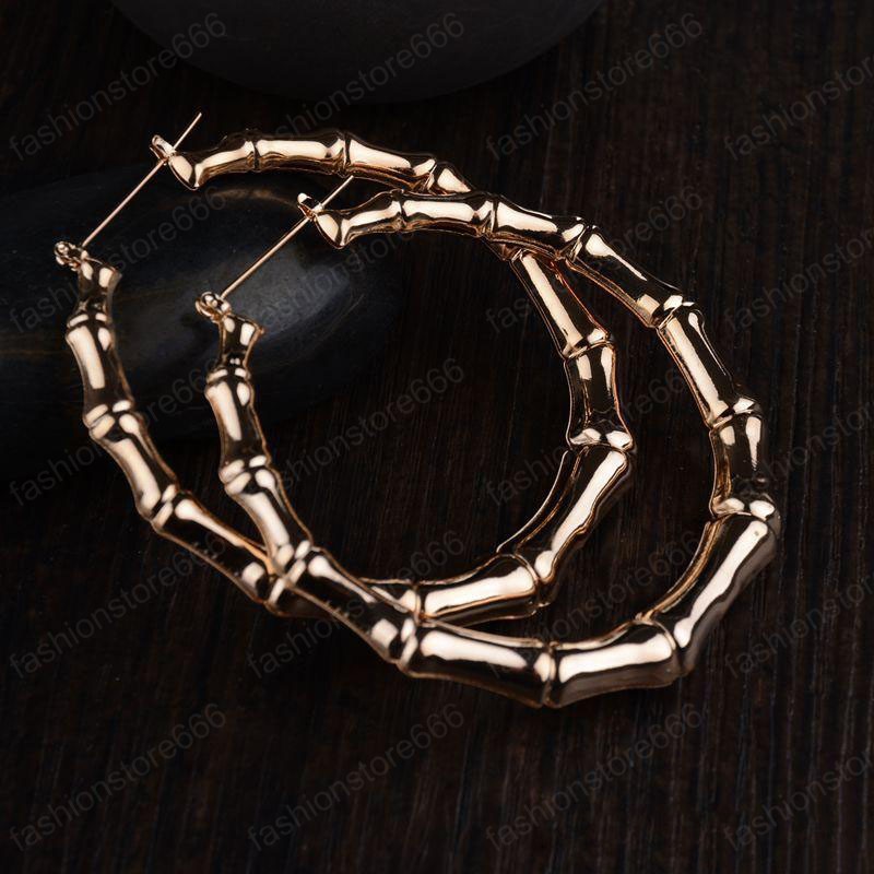 Trendy Oversized Bamboo Hoop Earrings Women Classic Gold Silver Color Big Geometry Circle Round Earings Party