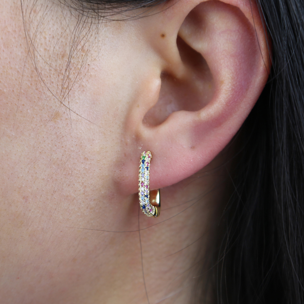 Top Quality Women Fashion CZ Small Hoop Earrings Elegant Statement Gold Color Rainbow Huggie Earring for Girls Wedding Jewelry Gifts