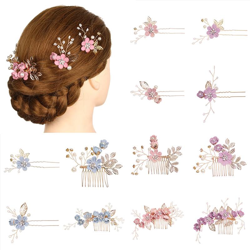 Hair Clips & Barrettes Luxury Blue Pink Flower Combs Headdress Prom Bridal Wedding Accessories Gold Color Leaves Jewelry Pins
Hair Clips & Barrettes Luxury Blue Pink Flower Combs Headdress Prom Bridal Wedding Accessories Gold Color Leaves Jewelry Pins