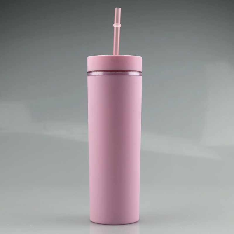 Acrylic skinny tumblers 16oz Matte Colored Acrylic Tumblers with Lids and Straws Double Wall Plastic Tumblers Vinyl Customizable DIY Gifts