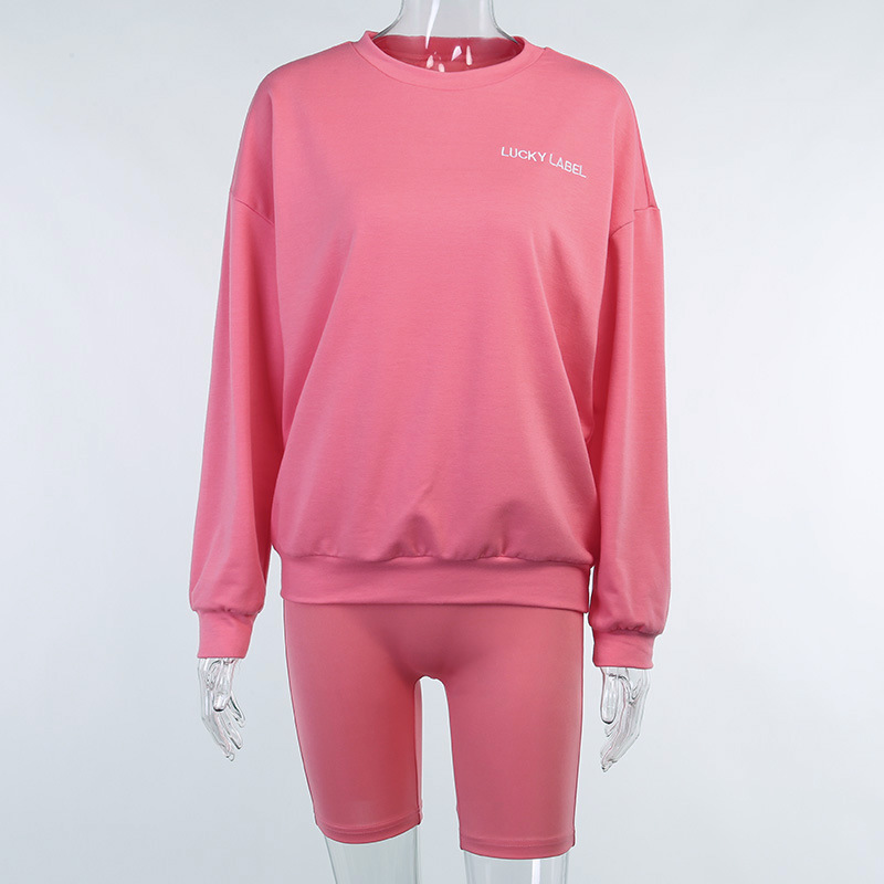 BOOFEENAA Two Piece Set Women Embroidery Hoodie Sweatshirt Biker Shorts Ladies Tracksuit Matching Sets Lounge Wear C66-DE41 T200826