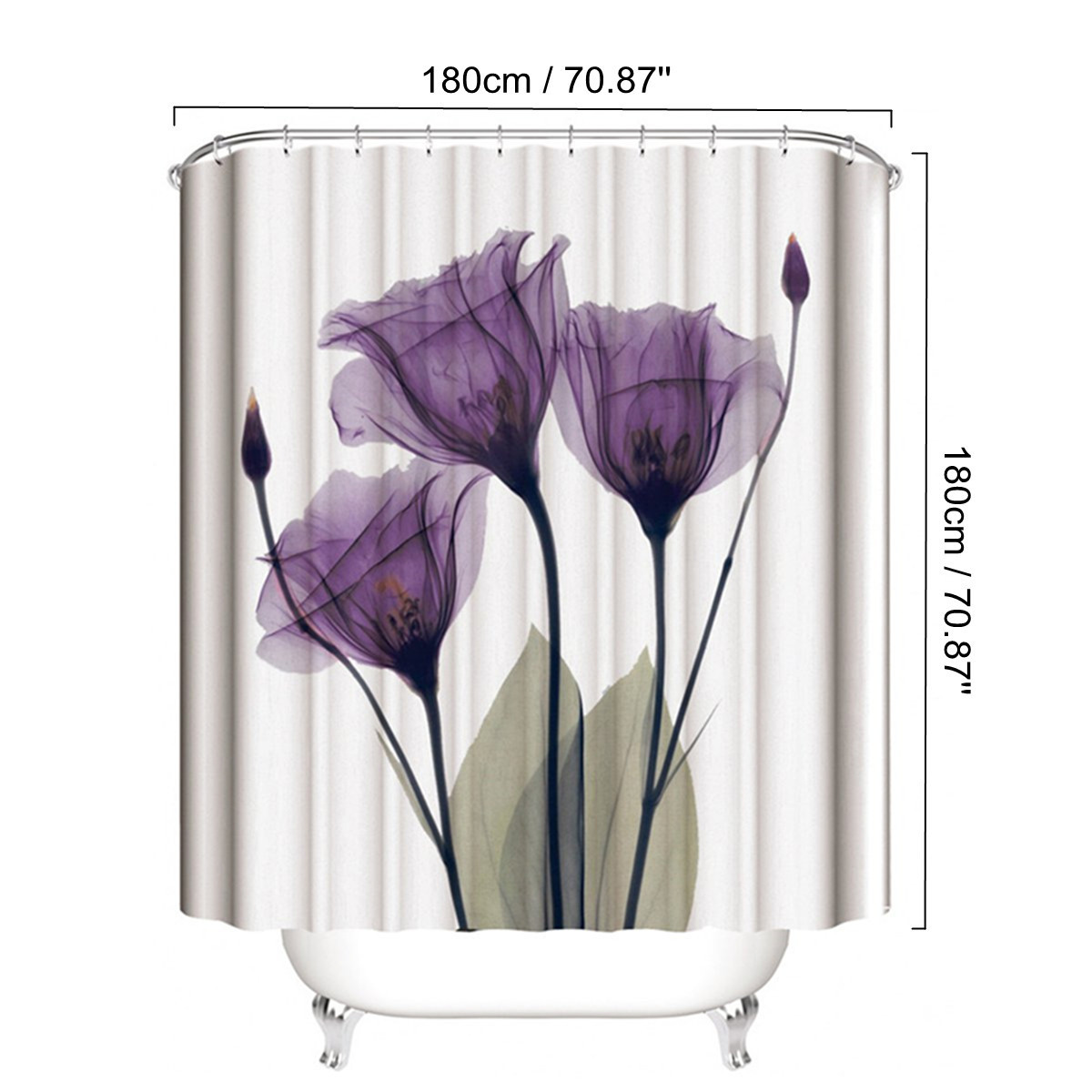4PCS Flannel Surface Bathroom Mats Shower Curtain Non-Slip Rug Lid Toilet Cover Bath Mat Set Purple Flowers Print Decor Home T200711