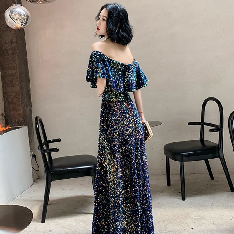 New Sequins Evening Dress Long Vintage Prom Dress Shiny Off the Shoulder Evening Gown ALine Banquet Formal Evening Dress 201114