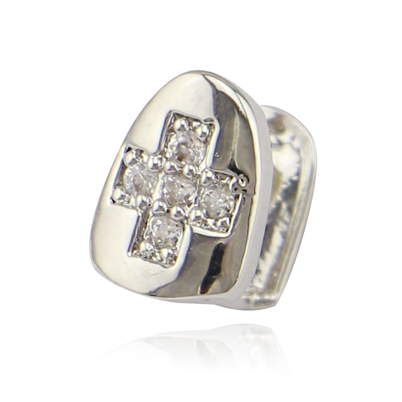 Gold Silver Iced Out CZ Bling Grillz Full Diamond Stone Teeth Grills Tooth Cap Hip Hop Dental Mouth Teeth Braces for Men Women