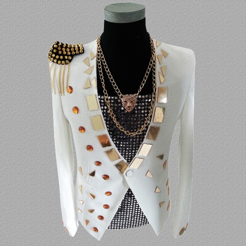 2020 Men Blazer Nightclub Singer Bar Dj Rock Punk Metal Sheets Rebite Stage Decoration Jacket Performance Suit Show Clothes L9hr, White
2020 Men Blazer Nightclub Singer Bar Dj Rock Punk Metal Sheets Rebite Stage Decoration Jacket Performance Suit Show Clothes L9hr, White
