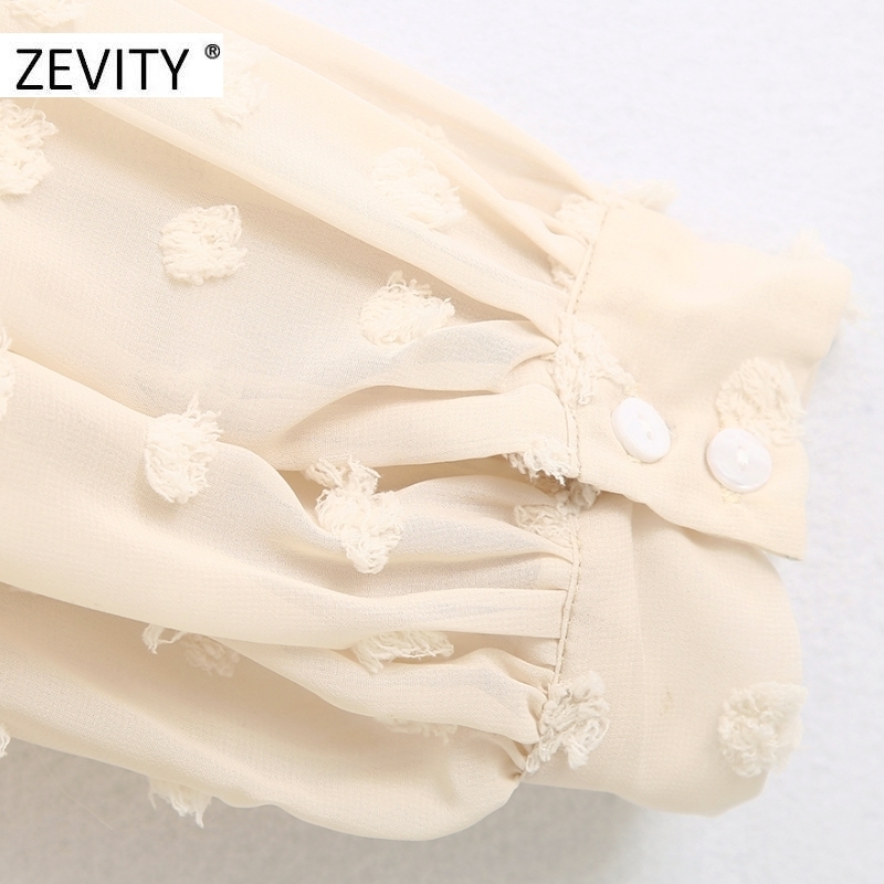ZEVITY women fashion dot stitching appliques casual smock blouse office ladies lantern sleeve chiffon shirts blusas tops LS7194 201201