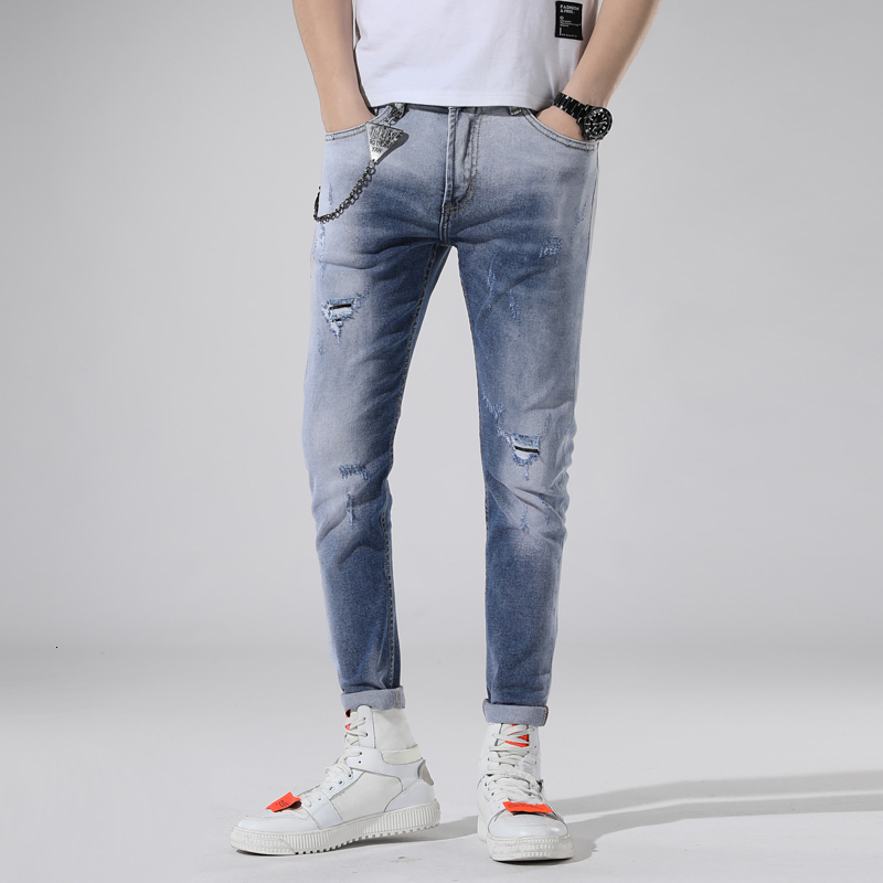 2021 New Men's Jeans for Men Ripped Thin Elastic Waistband Nine Hip Pants Summer Light Blue Spring 20LE, Sky blue.
2021 New Men's Jeans for Men Ripped Thin Elastic Waistband Nine Hip Pants Summer Light Blue Spring 20LE, Sky blue.