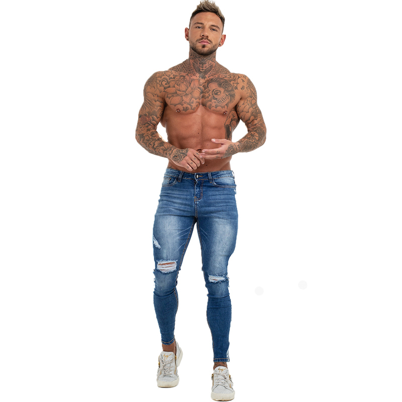 Gingtto Mens Skinny Jeans Slim Fit Ripped Jeans Big and Tall Stretch Blue Men Jeans for Men Distressed Elastic Waist zm54 201223