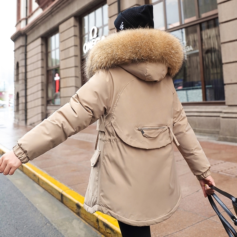 Fashion Warm Cotton Liner Short Hooded Down Coat Winter Women Casual Adjustable Waist Fur Collar Jacket Parka 201202