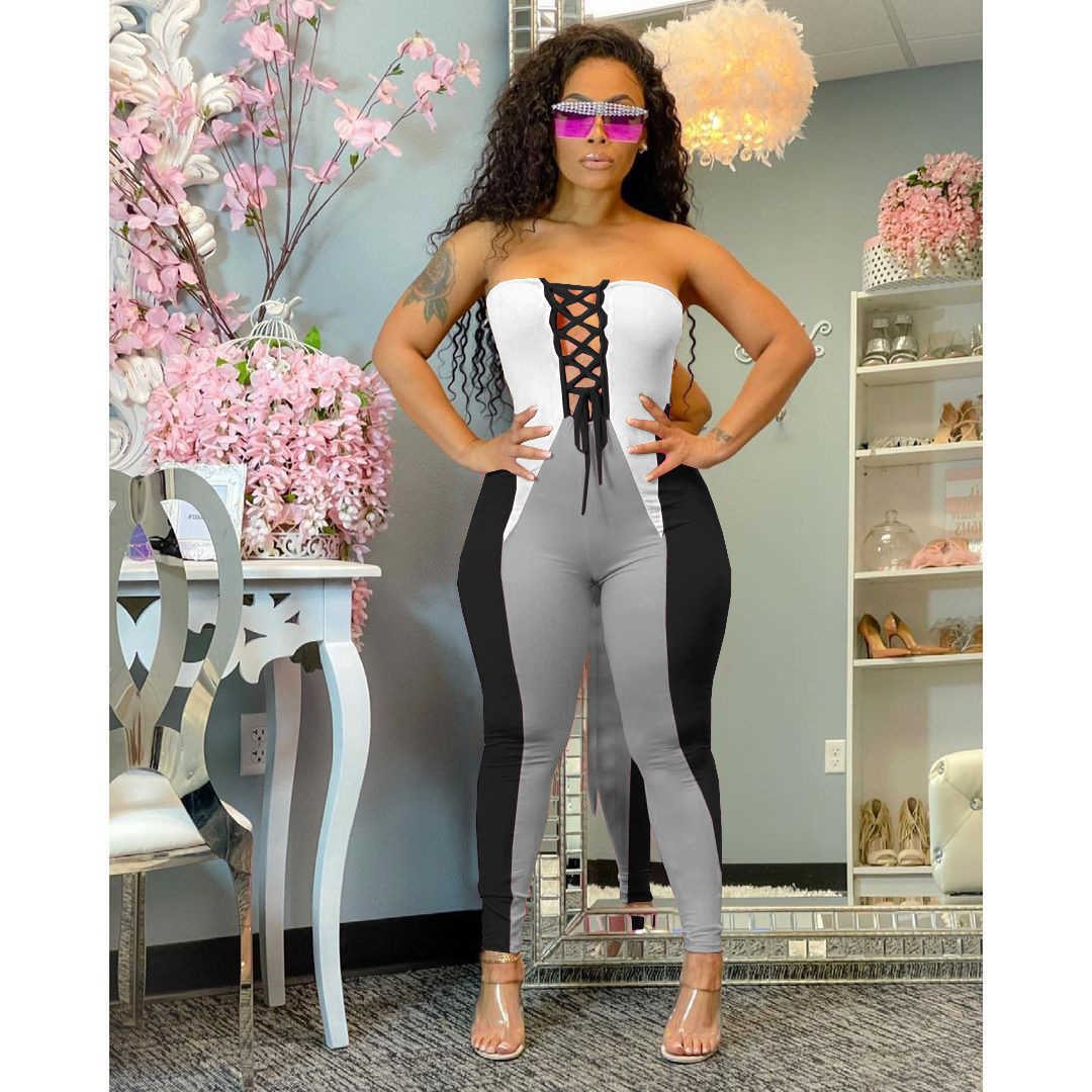 women jumpsuits fashion casual positioning printing splicing bra strap Jumpsuit rompers summer romper women
