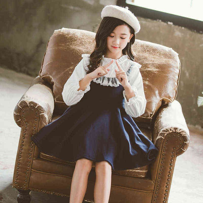 Bear Leader School New Girls Clothing Dress Baby Casual Dress Kids Patchwork Fall Clothes Children Long Sleeve Dress Blue White AA220302