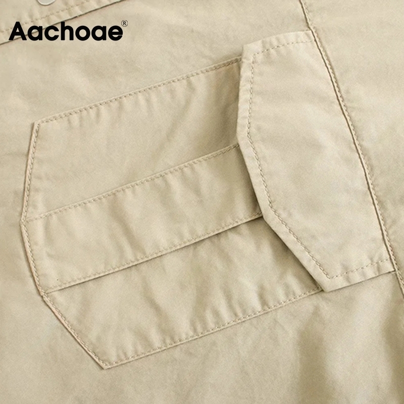 Aachoae Autumn Women Shirt Jakcet Coat Boyfriend Patchwork Jacket Loose Long Sleeve Cotton Coat Ladies Streetwear Tops 201112