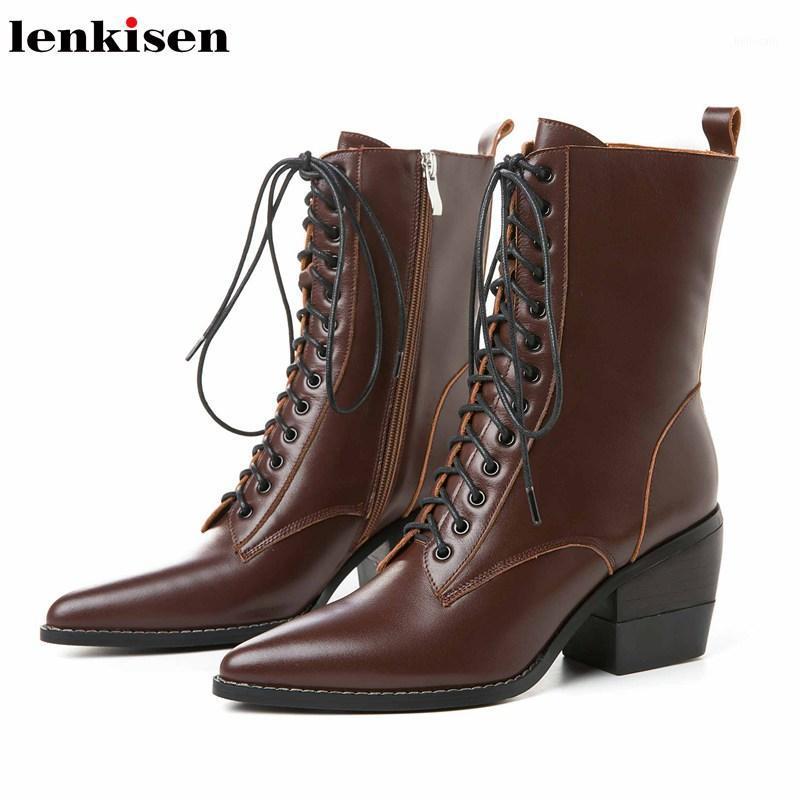 Lenkisen star motorcycles style pointed toe genuine leather boots lace up high heels winter women big size mid-calf boots L181, Black
Lenkisen star motorcycles style pointed toe genuine leather boots lace up high heels winter women big size mid-calf boots L181, Black