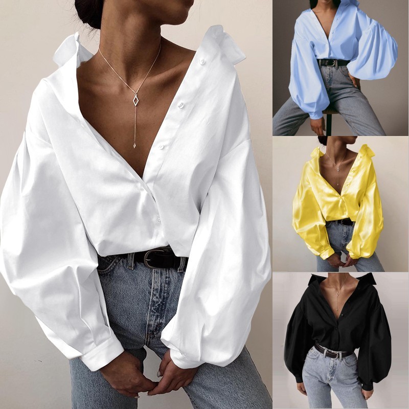 Stylish Puff Sleeve Shirts Women's Spring Blouse 2020 ZANZEA Casual Button Down Blusas Female Solid Tops Oversized Tunic 3XL T200801