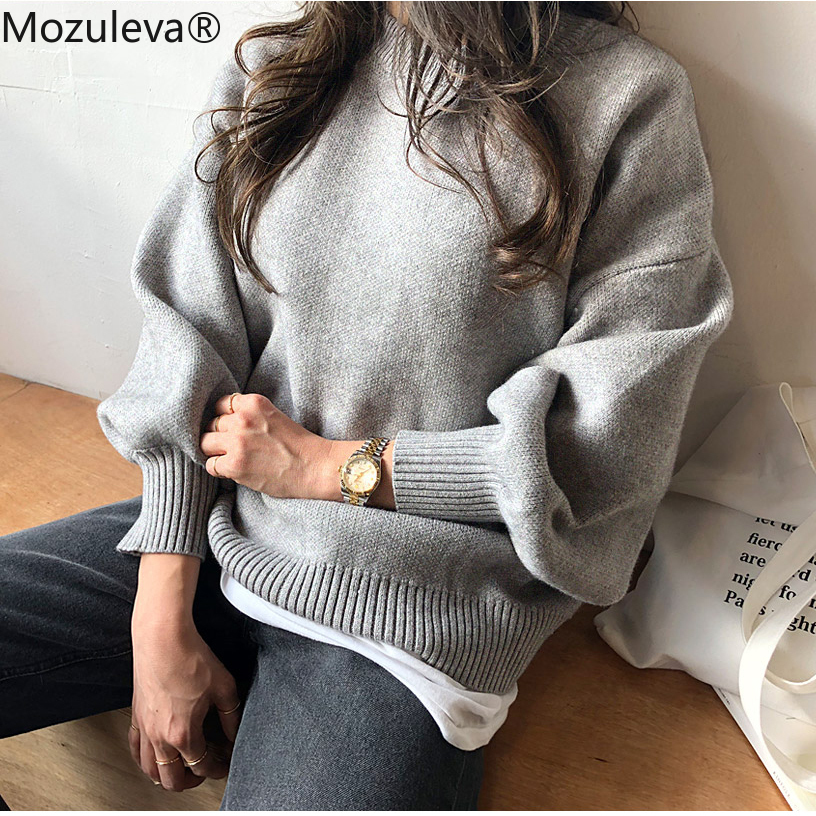 Mozuleva Vintage Loose Thicken Warm Pullover Sweater for Women Autumn Winter O-neck Full Sleeve Solid Knitted Jumpers Femme 201109