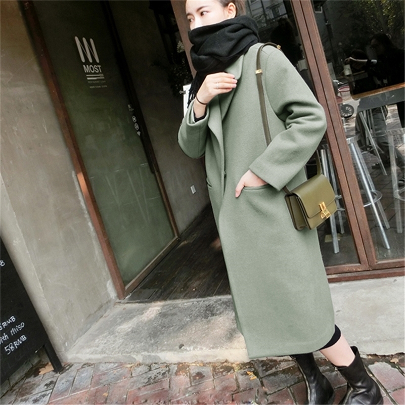 Female Women Wool Winter Fashion New Casual Korean Version Slim Long Coat Full Sleeve Women's Coats Plus Size 3XL Y201001