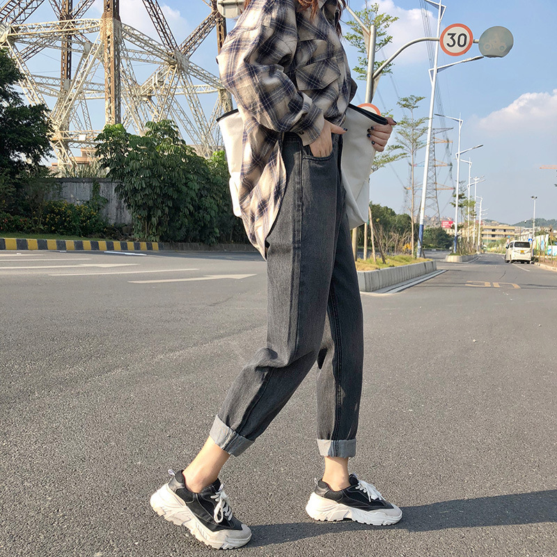High Waist Cropped Jeans Women Spring Loose Retro Wide Leg Straight Student Korean Version Was Thin Radish Pants 201030