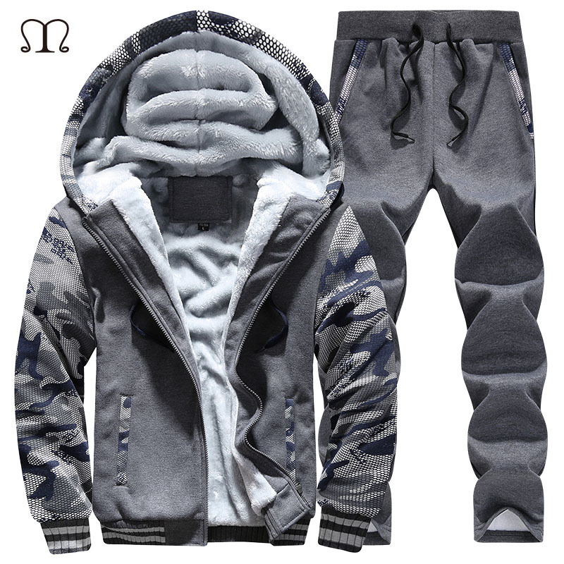 Winter Mens Warm Set Fleece Track Suits for Men Tracksuit Thicken Clothing Sudaderas Hombre Mens Camo Suits Male Clothing 201204