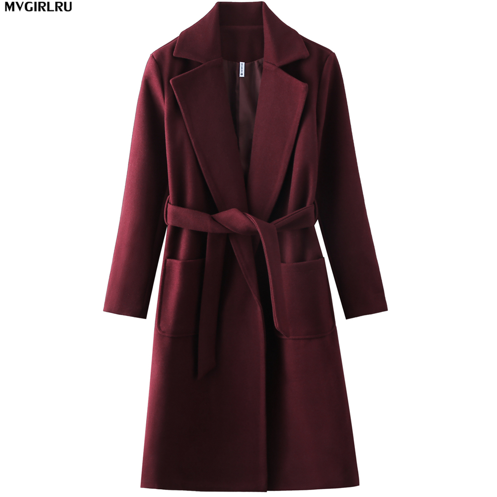 MVGIRLRU Women's coats wool&blends women's parkas pockets belted Jackets Brown Coffee black pink Outerwear 201112