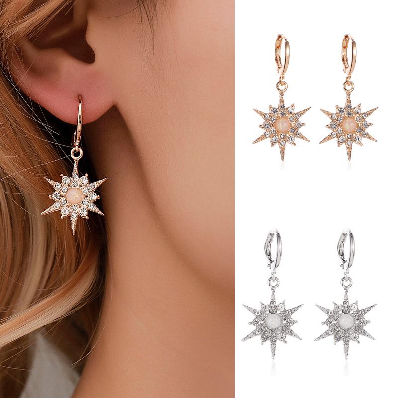 Women Zircon Sun Shape Drop Earrings Gold Silver Color Metal Alloy Fashion Crystal Hanging Female Dangle Earrings Party Jewelry 
Women Zircon Sun Shape Drop Earrings Gold Silver Color Metal Alloy Fashion Crystal Hanging Female Dangle Earrings Party Jewelry
