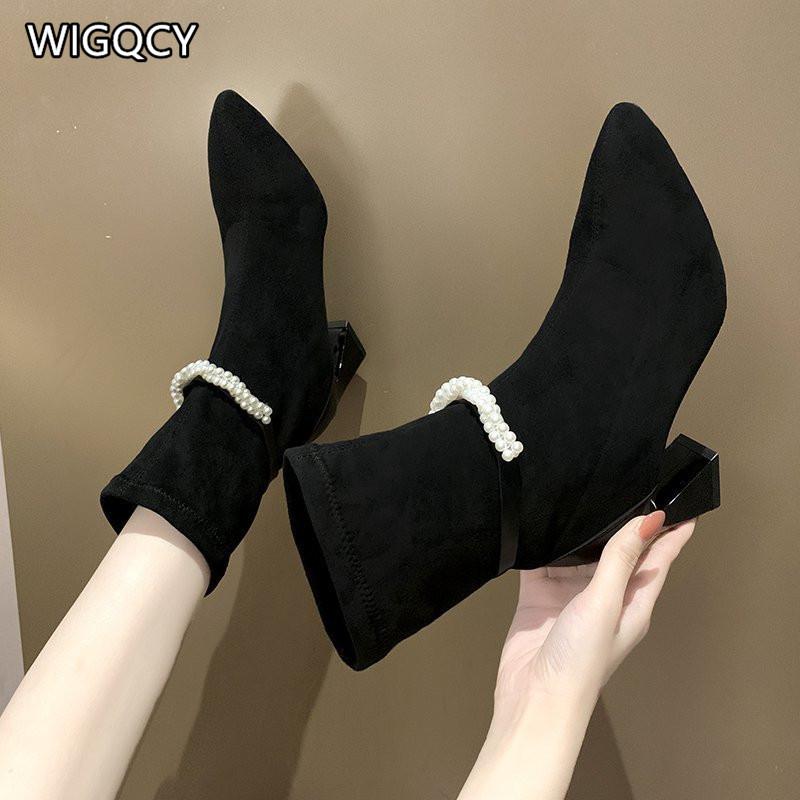 2020 autumn winter new women's retro high heels women's thick heel mid-tube pointed pearl non-slip boots, Black
2020 autumn winter new women's retro high heels women's thick heel mid-tube pointed pearl non-slip boots, Black