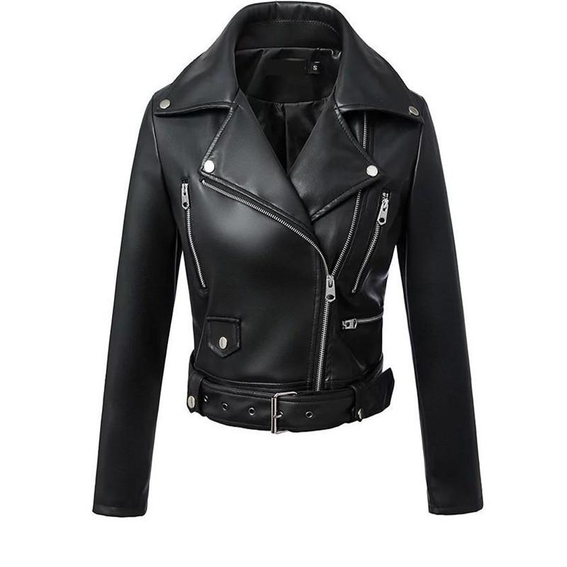 Autumn Women Pu Leather Jacket Woman Zipper Belt Short Coat Female Black Punk Bomber Faux Leather Outwear Fashionable Pu Jacket 
Autumn Women Pu Leather Jacket Woman Zipper Belt Short Coat Female Black Punk Bomber Faux Leather Outwear Fashionable Pu Jacket