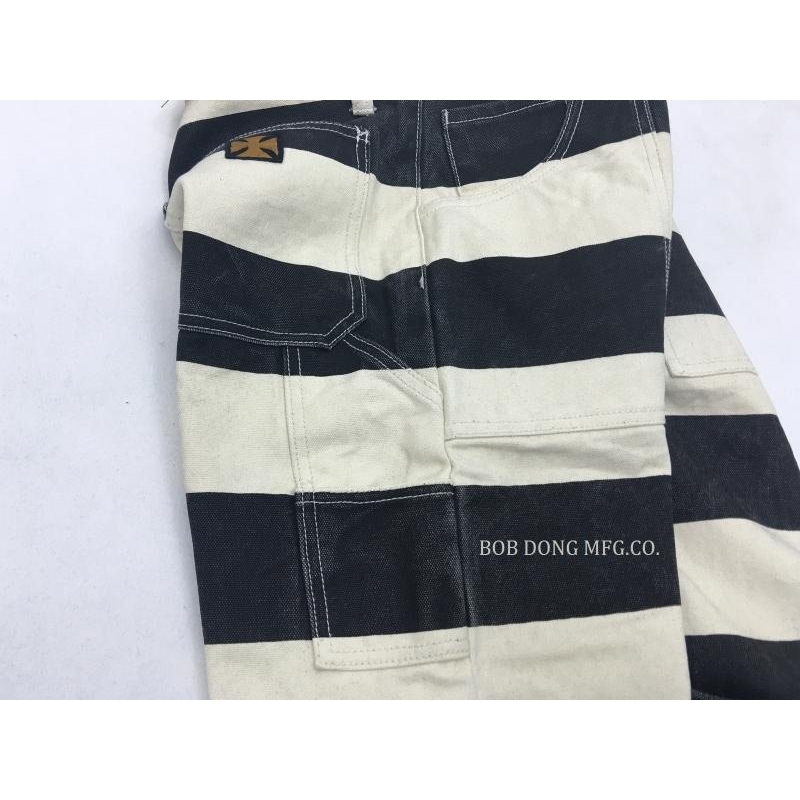 BOB DONG 16oz Prison Pants Multi-Pockets Motorcycle Black White Striped Trousers 201109
