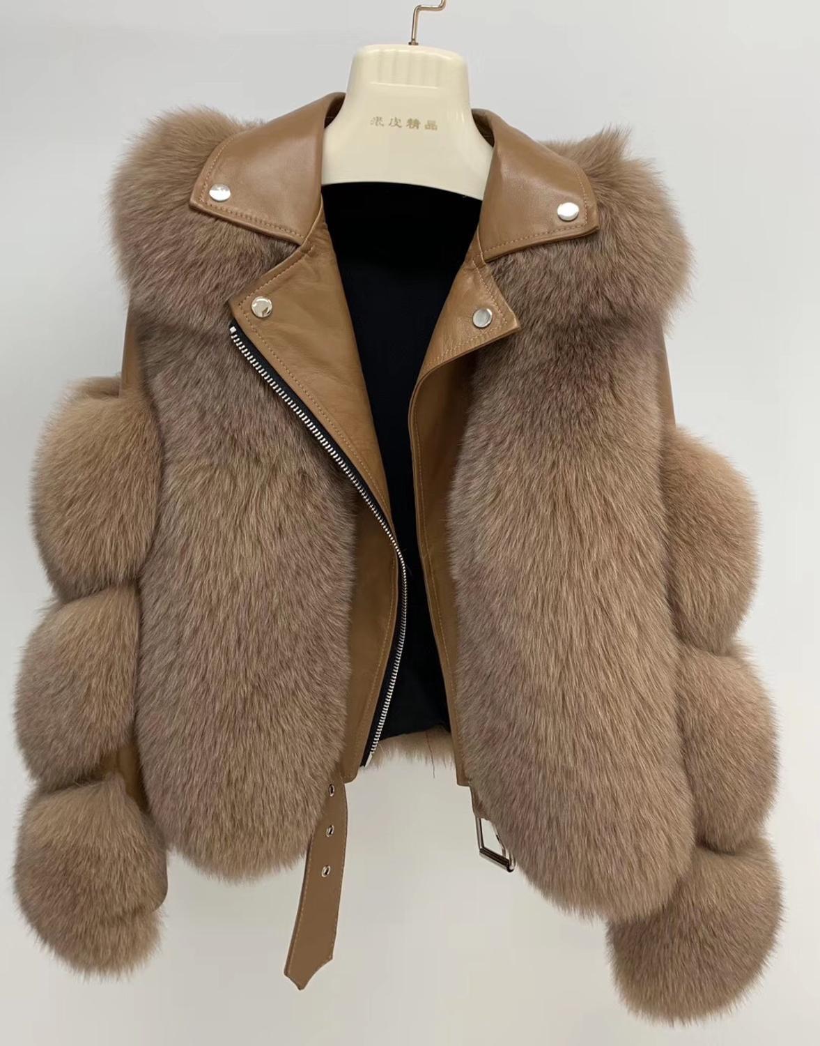 plus size women real sheep leather genuine fox fur coat short jacket fashion patchwork with belt winter furry 201103