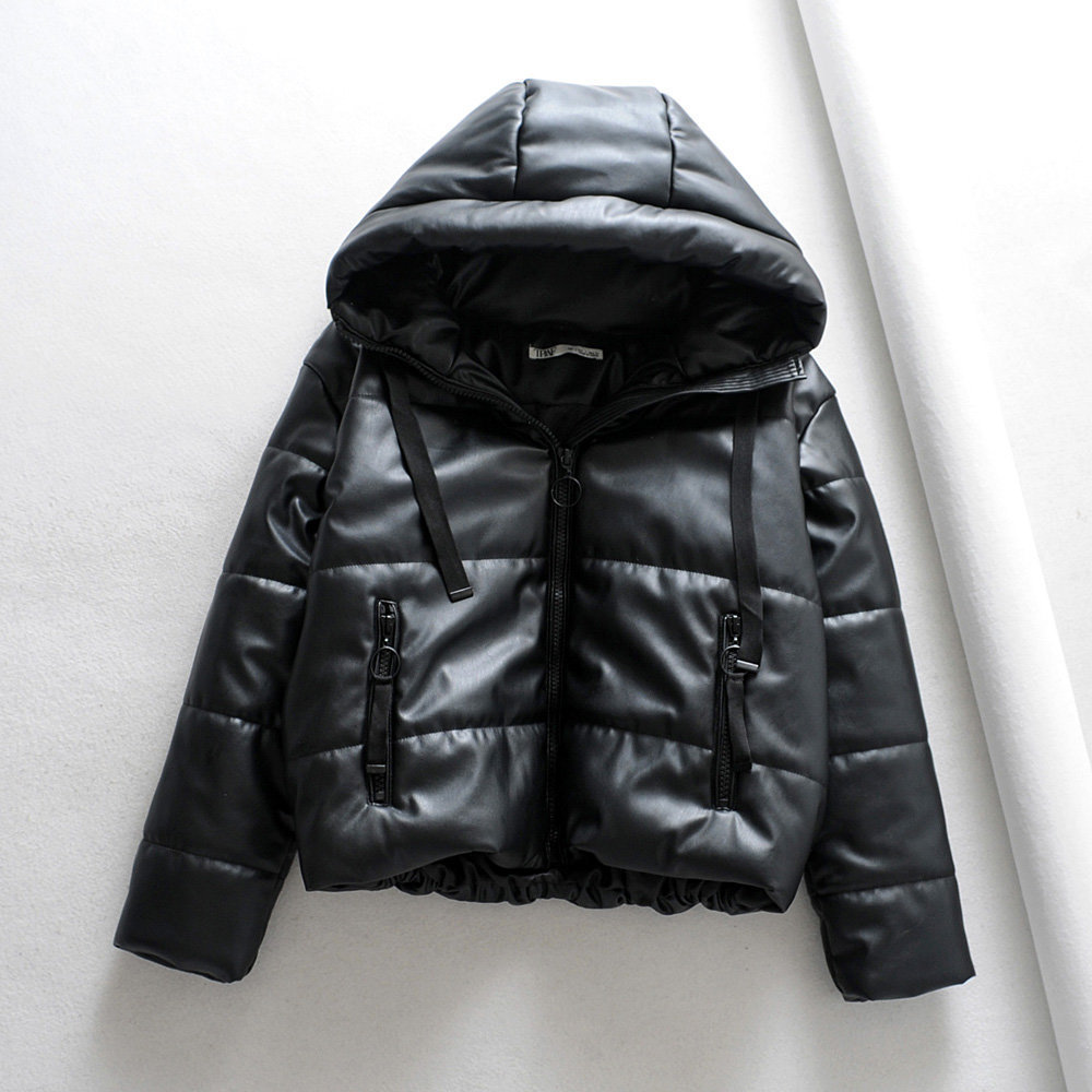 Winter Jacket Women Tick Wram PU Leather Parkas Women Coat Streetwear Punk Black Hooded Parkas Korean Winter Coats T200114