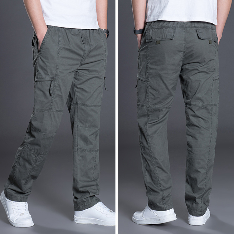 Zipper Cargo Pants Men Pocket OutDoor Full Length Pants Male Summer Straight Trousers Homme Loose Cotton Casual Pants Grey 201118