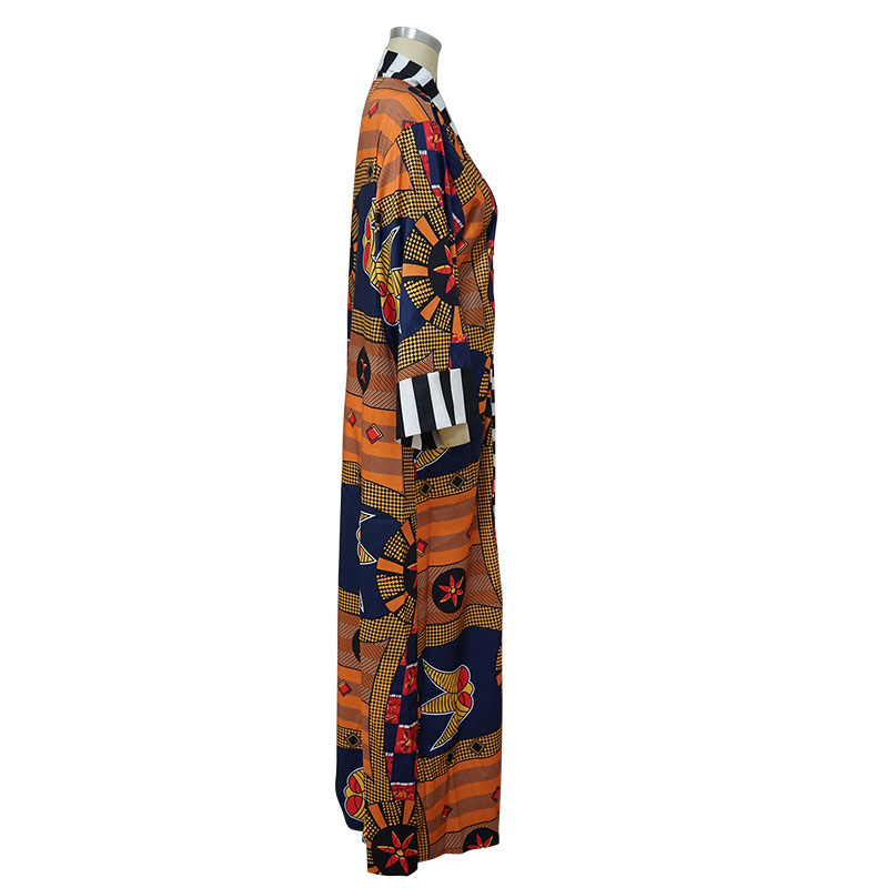 Women Long Trench Coat Fashion African Style Streetwear Oversized Cardigan Spring Fall Clothing Vintage Floral Print Outwear 201030