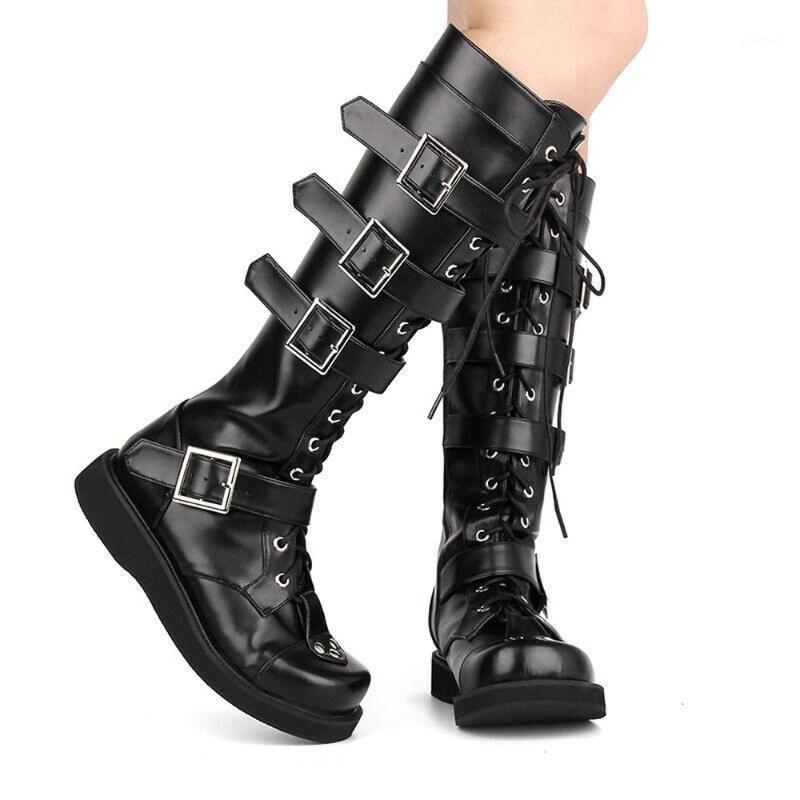 New Womens Leather Buckle Strap Round Toe Wedge Heels Gothic Knee High Boots Riding Punk Motorcycle Cosplay Shoes New 20201, Black
New Womens Leather Buckle Strap Round Toe Wedge Heels Gothic Knee High Boots Riding Punk Motorcycle Cosplay Shoes New 20201, Black