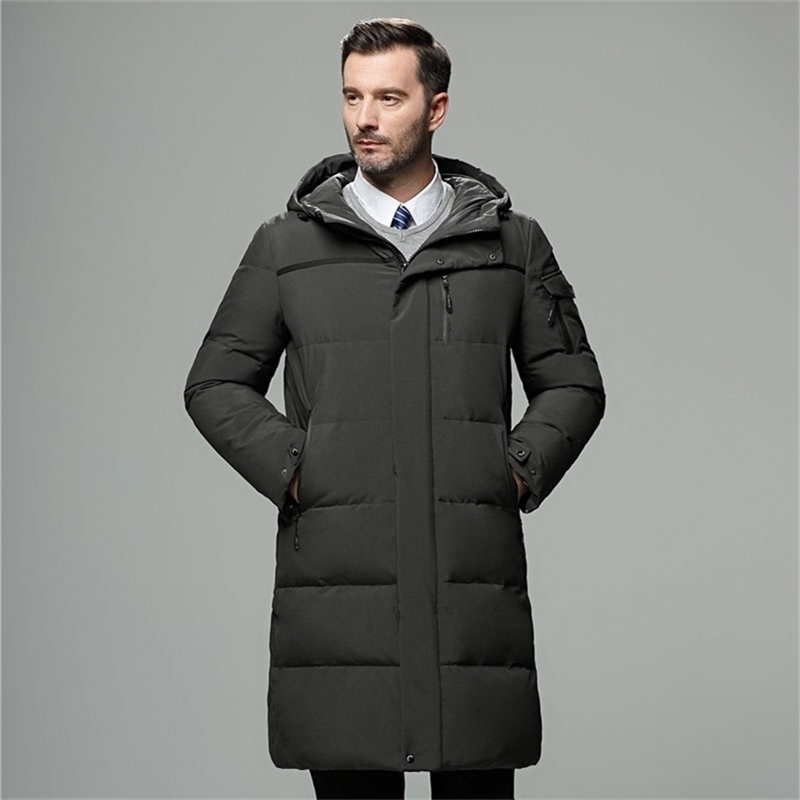 New White Jacket Men Winter Thick Warm Hooded Long Parka Coat Overcoat Mens Fashion Duck Down Windbreaker Solid 201223