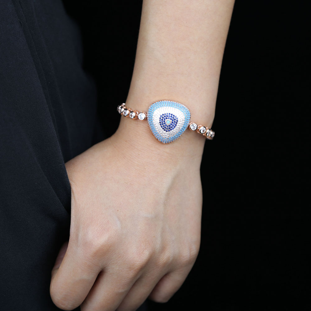 Rose Gold Color Adjustable Chain Greek Turkish Evil Eye Charm Bracelet For Women Men Party Christmas Kpop Gift Supplies Aesthetic Jewelry