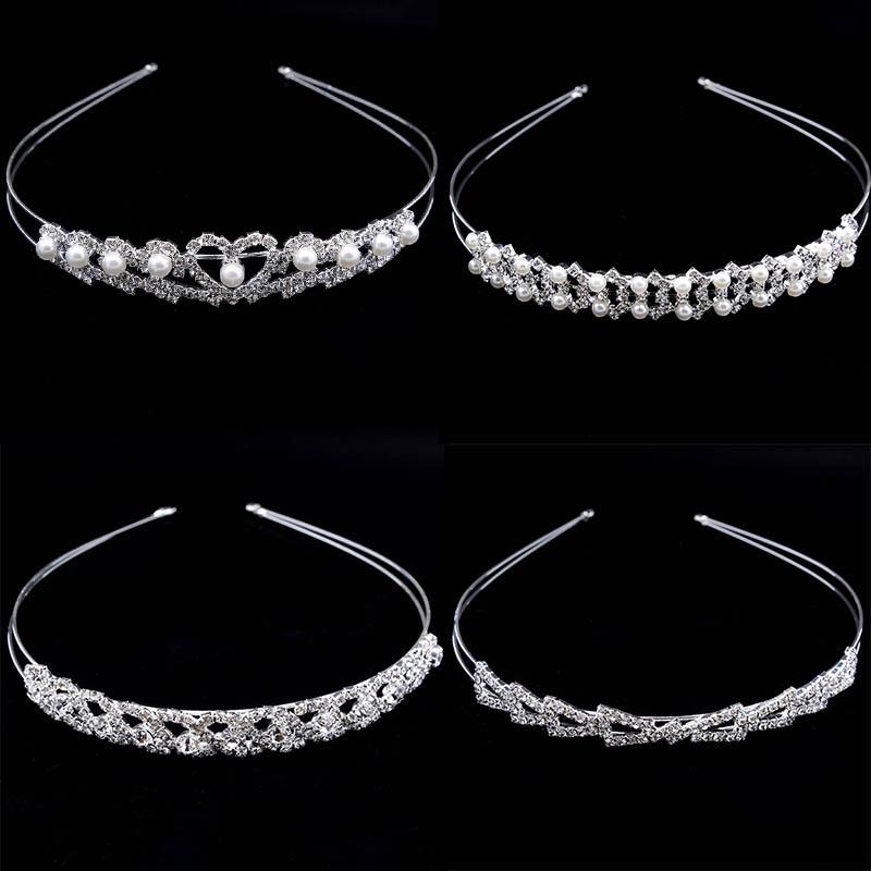 Bride Bridesmaid Crystal Pearl Hairband Tiaras Crowns Women Girls Heart Love Bow Head Ornaments Headbands Hair Accessories ML136