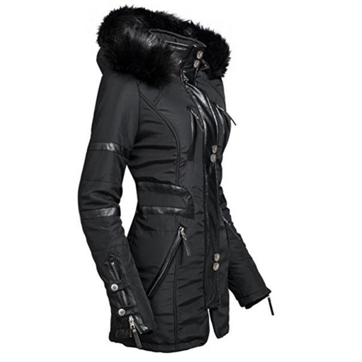 Women's Long Jacket Coats Black Winter Hooded Parkas Zipper Warm Windbreak Black Gothic Slim Femlae Overcoats Casual Outwear 201027