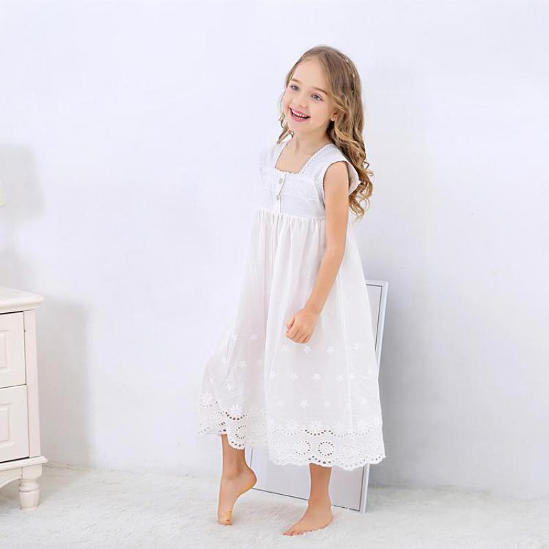 Toddle Girl White Nightdress Princess Dress Children Pajamas Nightgowns For Girls Kids Night Dress Girl Lace Sleeping Dress 201225