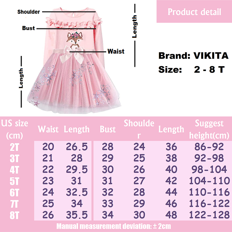 VIKITA Girls Autumn Clothing Children Cotton Long Sleeve T Shirt Tops and Princess Tutu Layerd Skirts Kids Girls Clothing SetsX1019