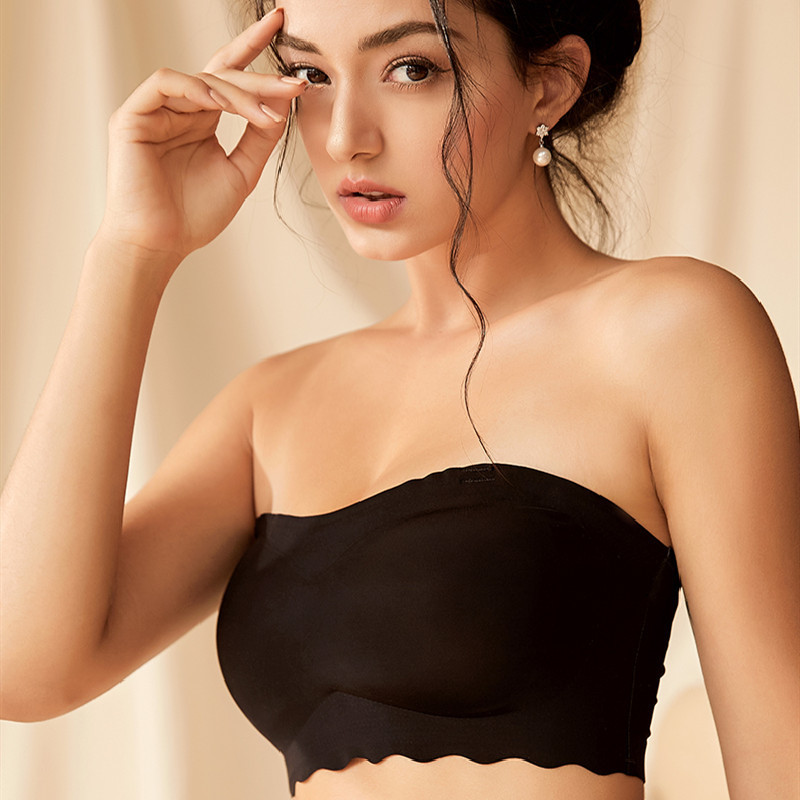 Xianqifen Strapless Bras for Women Tube Top BH Wedding Dress Summer Seamless Black Bralette Plus Size Invisible Brassiere Girl B 201202