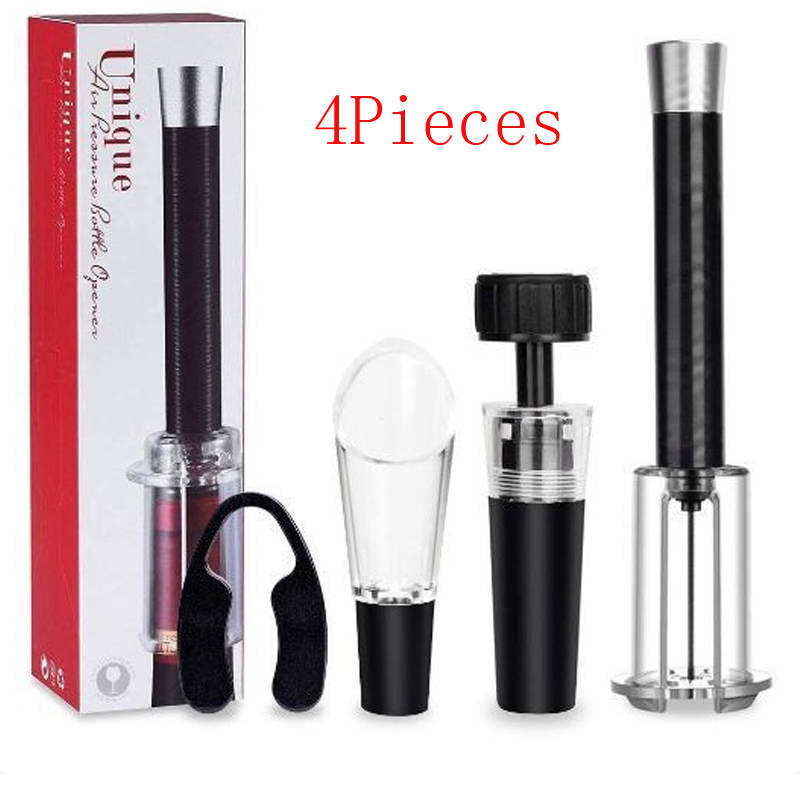 

4 Pcs/set Red Wine Opener Air Pressure Pump Bottle Opener Corkscrews With Vacuum Stopper & Wine Pourer Bar Tools Kitchen Gadgets