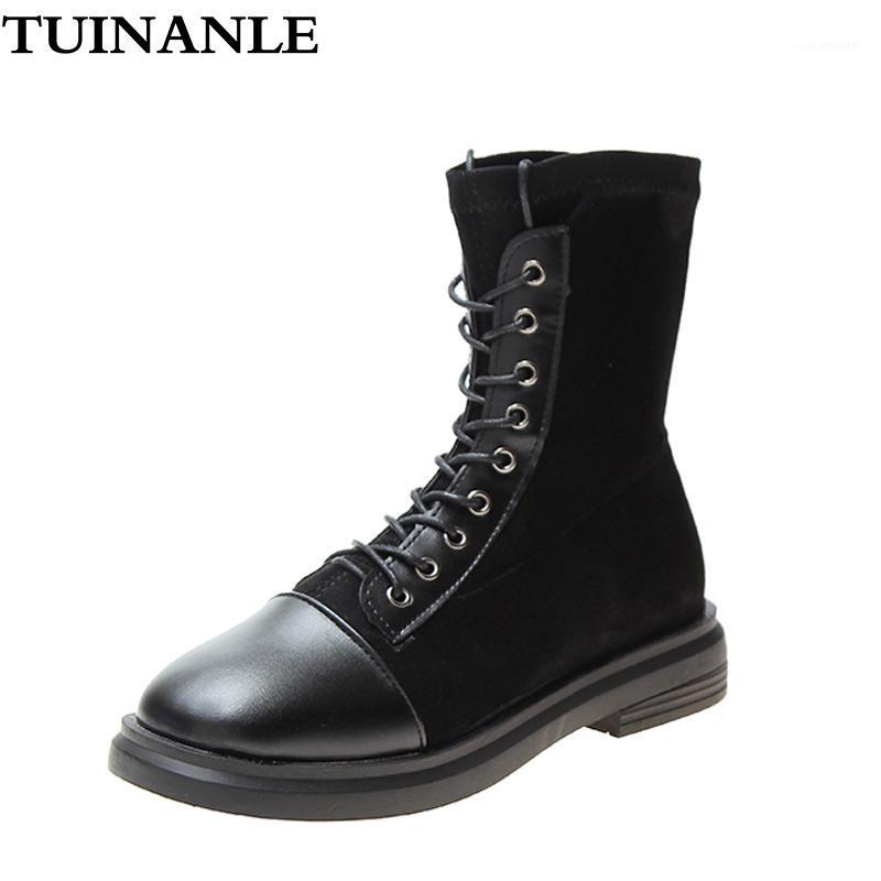 TUINANLE 2020 Boots Women PU Leather Shoes for Autumn Boots Shoes Woman Casual Botas Mujer Female Ankle Booties1, Black