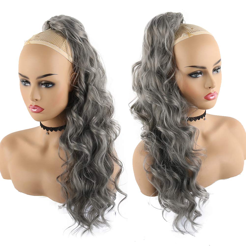 Custom natural curly wavy grey updo bun puff pony tail hairpiece Wrap around clip in with two combs easy ponytail gray hair extensions