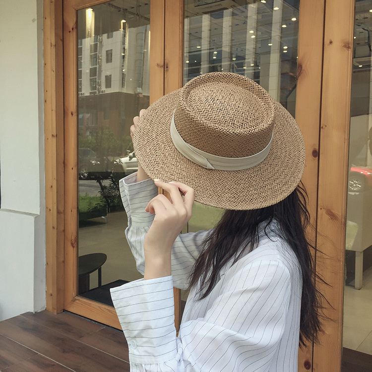 Ladies Handmade Natural Straw Hat Summer Beach Hat for Women Men Panama Cap Fashion Concave Flat Protetion Visor Sun Boat Hats 220311