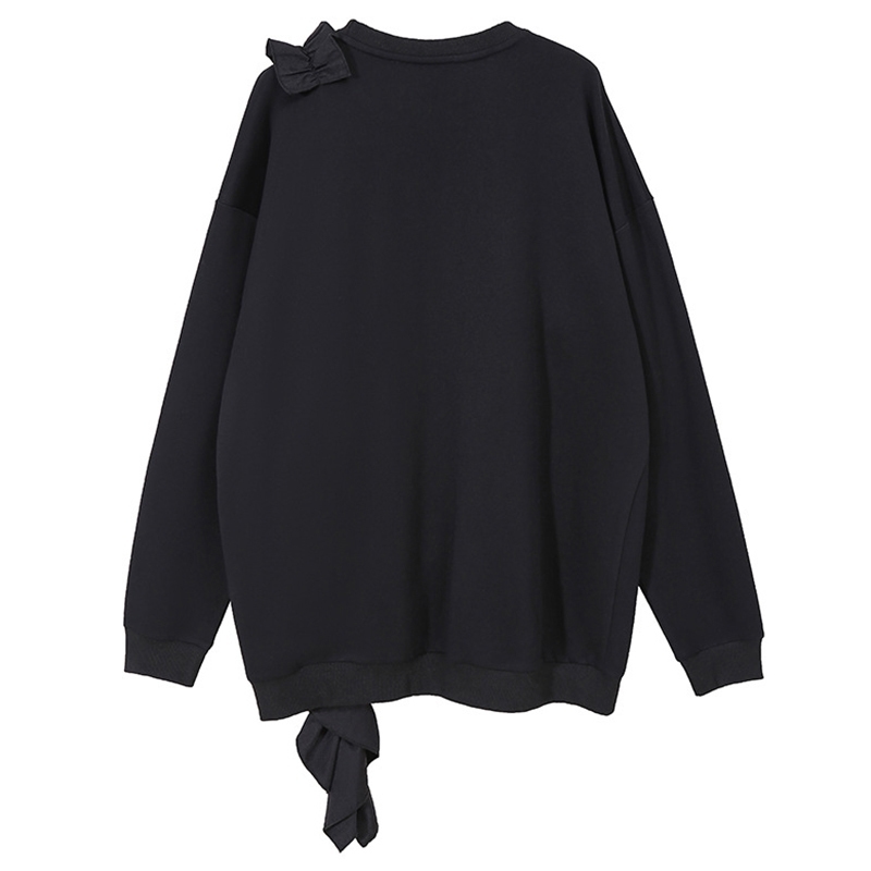 EAM Loose Fit Gray Ruffles Irregular Sweatshirt Round Neck Long Sleeve Women Big Size Fashion Spring Autumn 1DD0106 201202