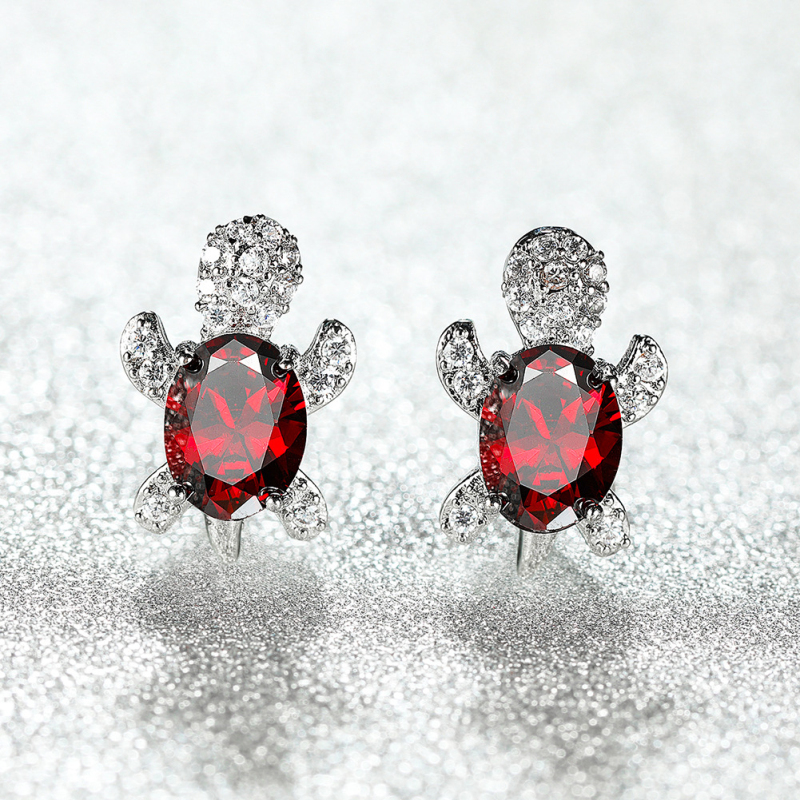 Cute Design White Gold Plated Colorful Gemstone Stud Earring Copper Turtle Earrings for Women Gift