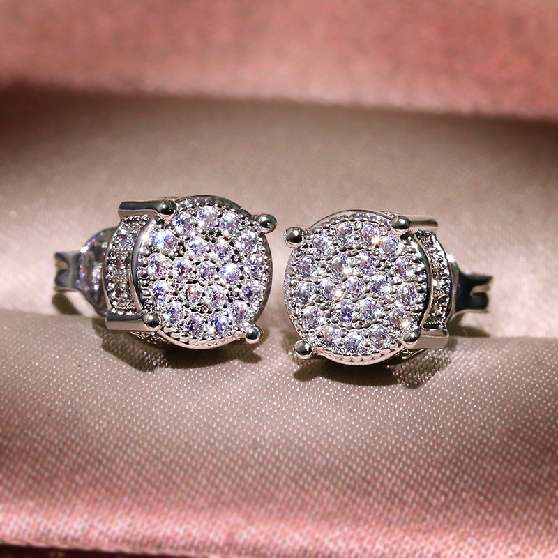 Hip Hop Men Women 925 Sterling Silver Stud Earrings White Zircon Roce Earrings 18k Gold Plated Jewelry Whole8225500