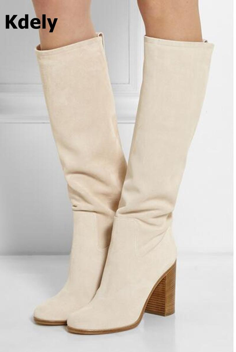 Celebrity Designer White Beige Suede Leather Knee High Boots Women 10cm Chunky Heeled Autumn Winter Platform High Heel Long Bota
Celebrity Designer White Beige Suede Leather Knee High Boots Women 10cm Chunky Heeled Autumn Winter Platform High Heel Long Bota