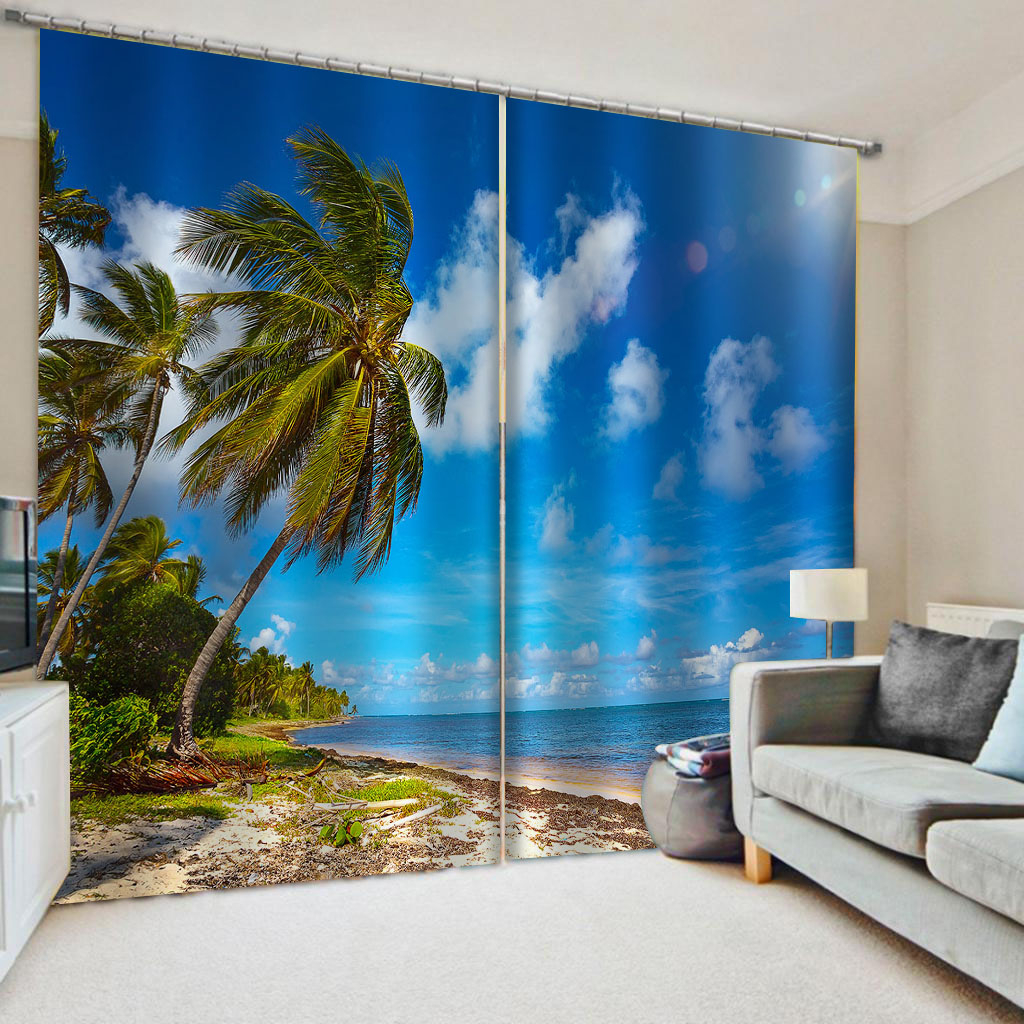 Thick shading soundproof windproof curtain blue beach curtains Waterproof sunscreen for living room decoration Blockout, Green
Thick shading soundproof windproof curtain blue beach curtains Waterproof sunscreen for living room decoration Blockout, Green
