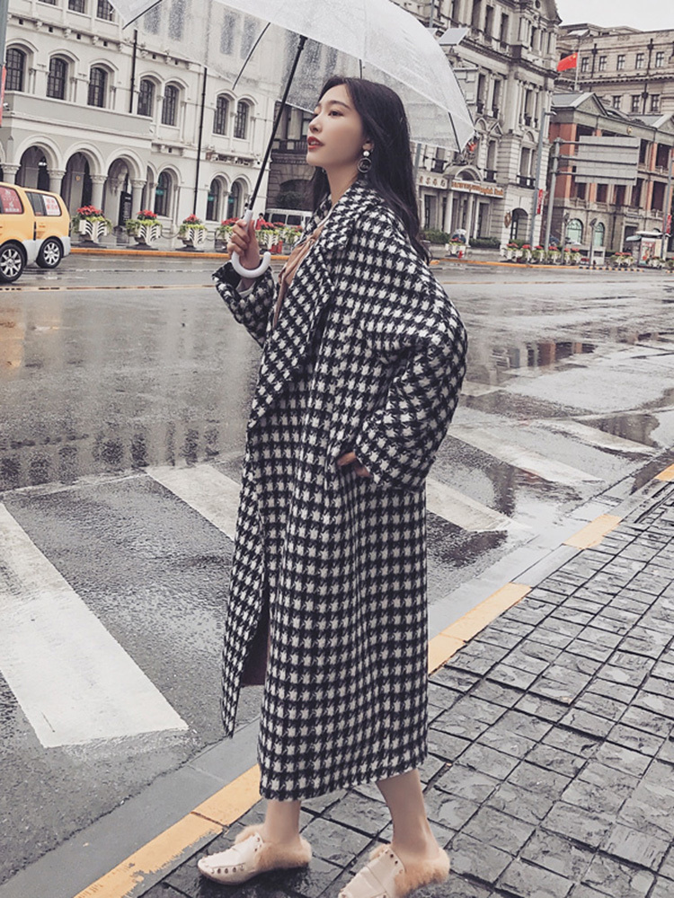 Women's woolen coat mid-length women's 2020 autumn and winter new thick woolen coat contrast color woolen coat LJ201128